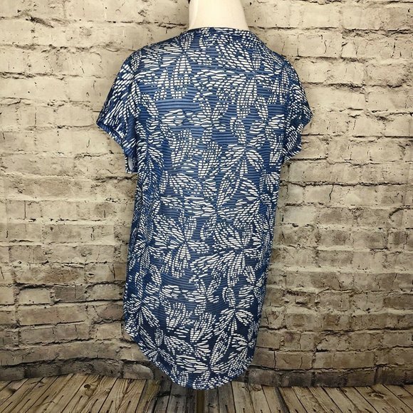 Chico's Blue White Floral Pattern Stella Mesh‎ Top - Picture 7 of 12